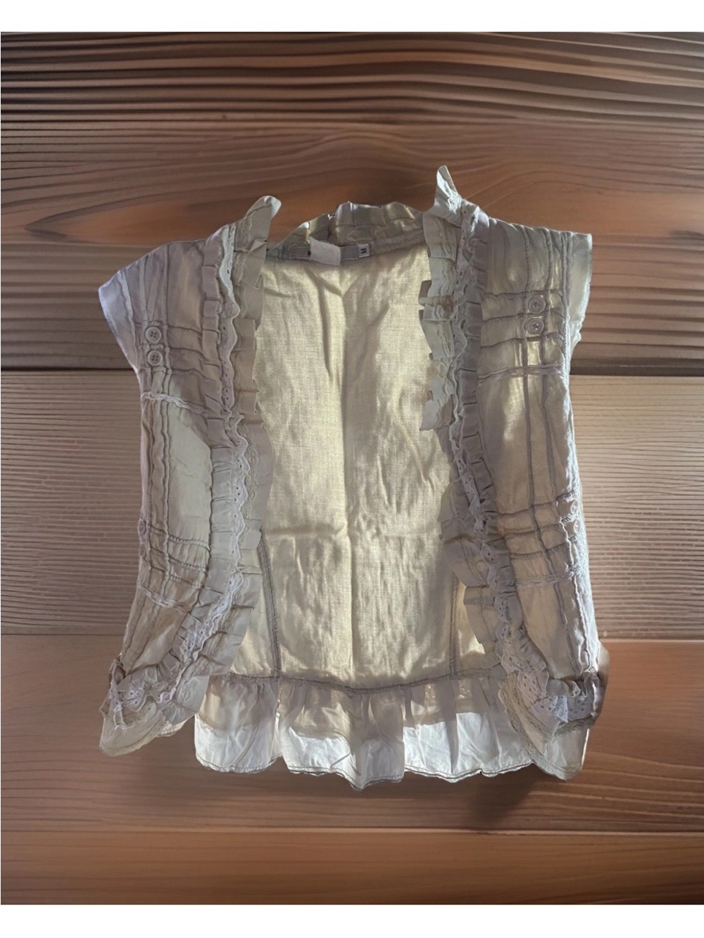 Ivory Ruffled Open Front Vest